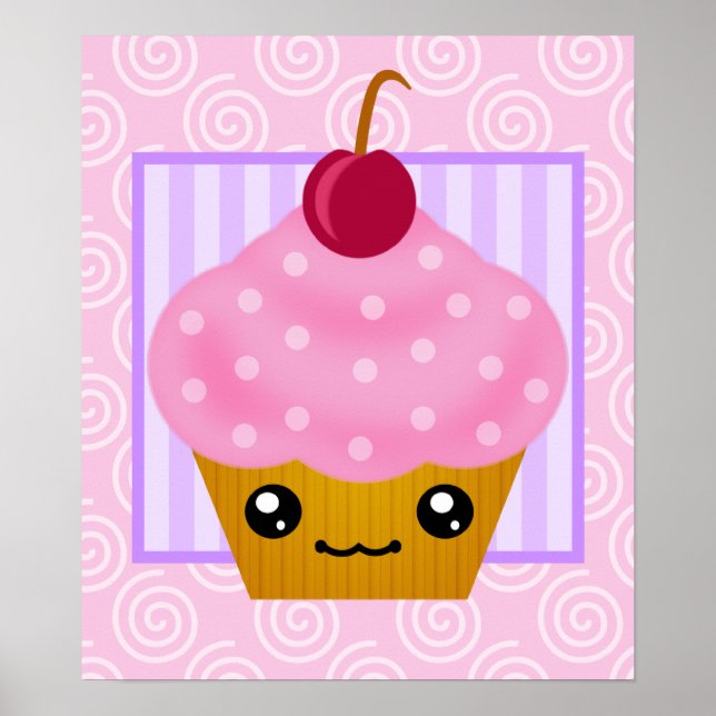 Poster de la cerise de Kawaii Cupcake (Devant)