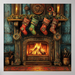 Poster de la cheminée de Noël Steampunk
