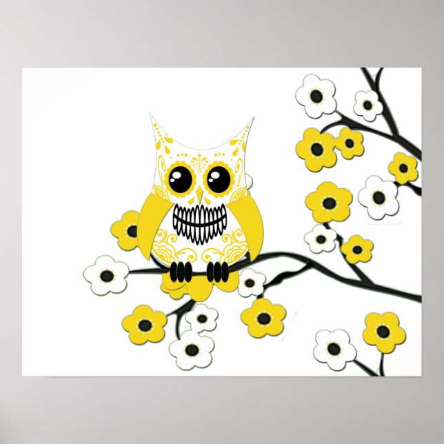 Poster de la Chouette en fleurs de cerisier blanc  (Devant)