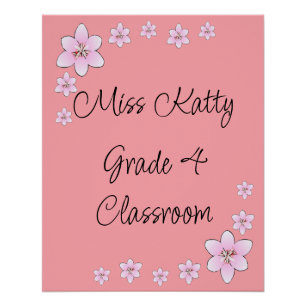 Poster de la classe de professeur de fleurs roses