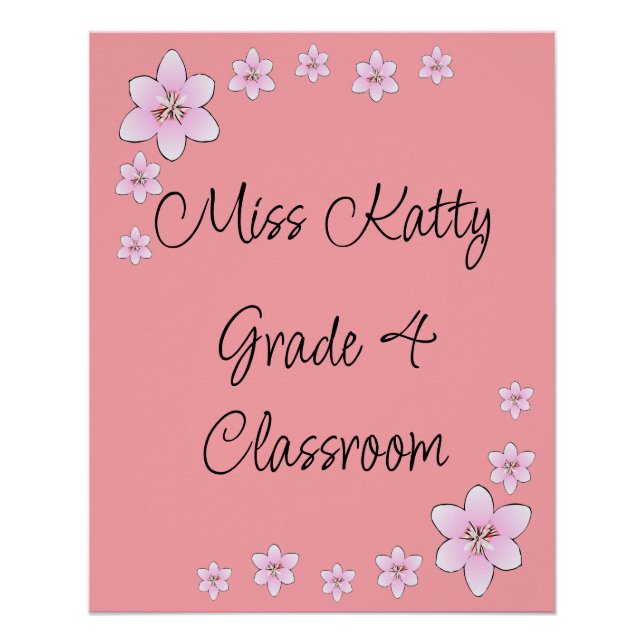 Poster de la classe de professeur de fleurs roses (Devant)
