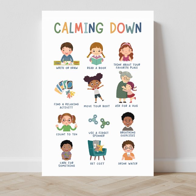 Poster de la classe Techniques de Calme (calming down techniques, calming down, education, social emotional learning, classroom posters)