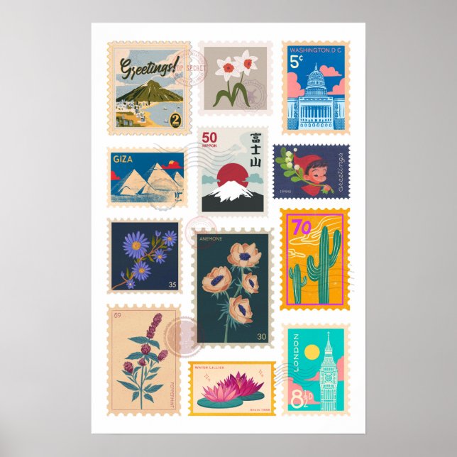 Poster de la collection de timbres postaux Vintage (Devant)