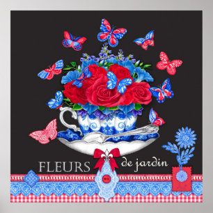 Poster de la Coupe et des Fleurs de Porcelaine
