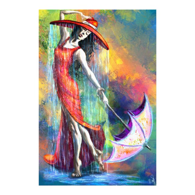 Poster de la dame dansante en rouge avec parapluie (Devant)