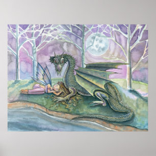 Poster de la fée et du dragon au coucher Imprimer