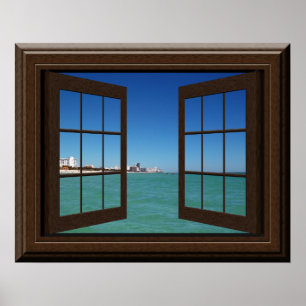 Poster de la fenêtre Faux Aquamarine Océan Scène T