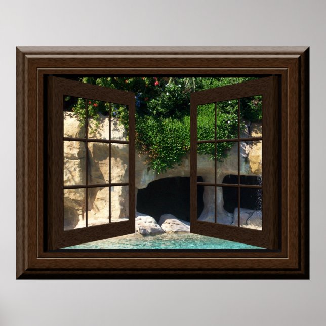 Poster de la fenêtre Faux Grotte d'eau paisible (Devant)