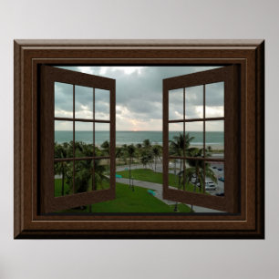 Poster de la fenêtre Faux Pacifique Océan Scène Tr