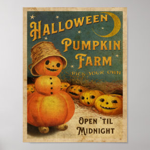 Poster de la ferme Citrouille d'Halloween vintage 