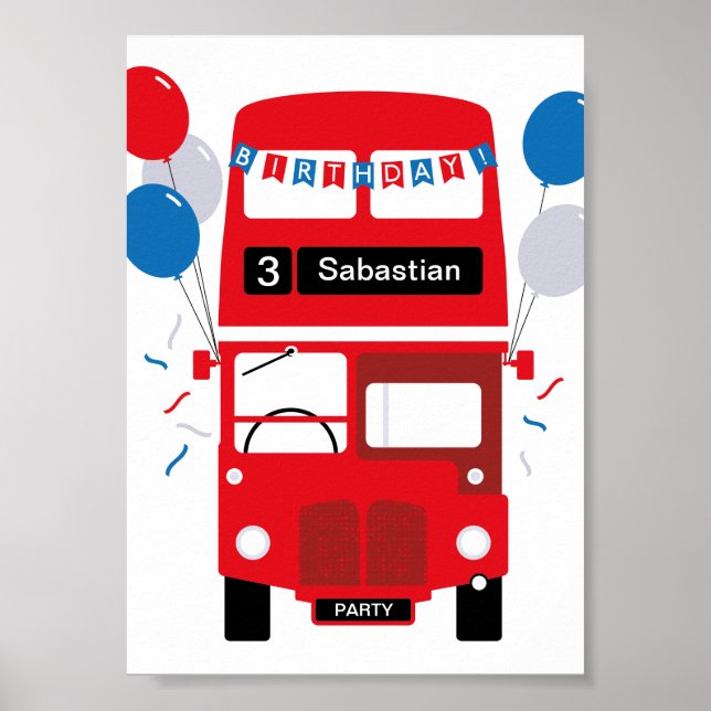Poster de la fête personnalisée de London Red Bus (Devant)