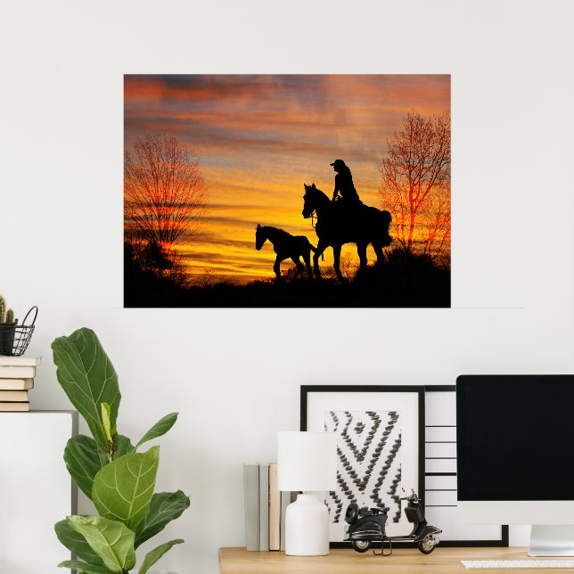 Poster de la fille Sunset Horseback Ride (Bureau à domicile)