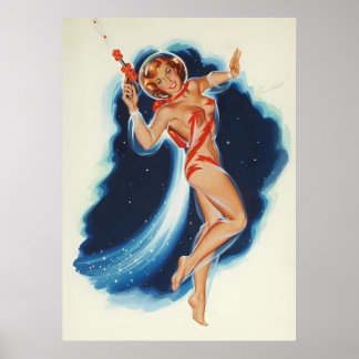Poster de la fille Vintage de l'âge de l'espace