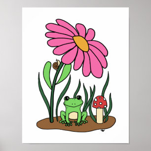 Poster de la fleur mignonne et de la grenouille