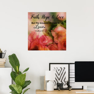 Poster de la Foi Florale rose, Espoir et Amour
