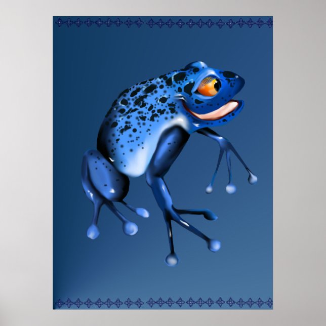 Poster de la grenouille bleue amusante (Devant)