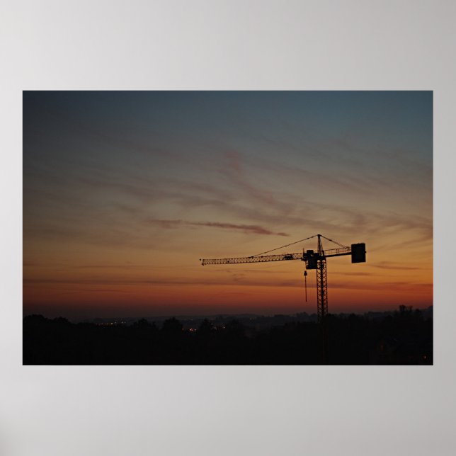 Poster de la grue du coucher du soleil (Devant)