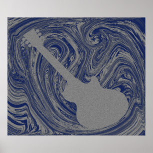 Poster de la guitare Grunge, bleu foncé