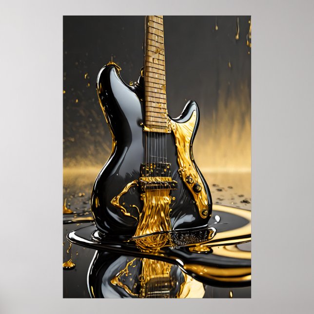 Poster de la Guitare Métallique Or et Noir Imprime (Devant)