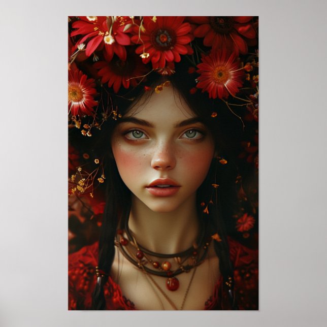 Poster de la jeune femme stylé de la Couronne de f (Devant)