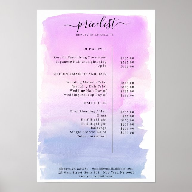 Poster de la liste de prix d'aquarelle moderne (Devant)
