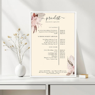 Poster de la liste de prix du beige tendance Boho