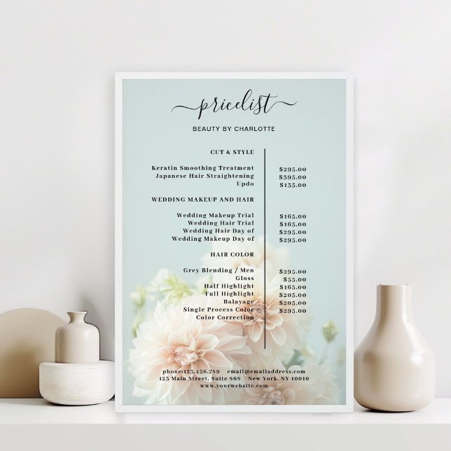 Poster de la liste de prix du salon de fleur de pi (Peony Flower Salon Price List Poster)
