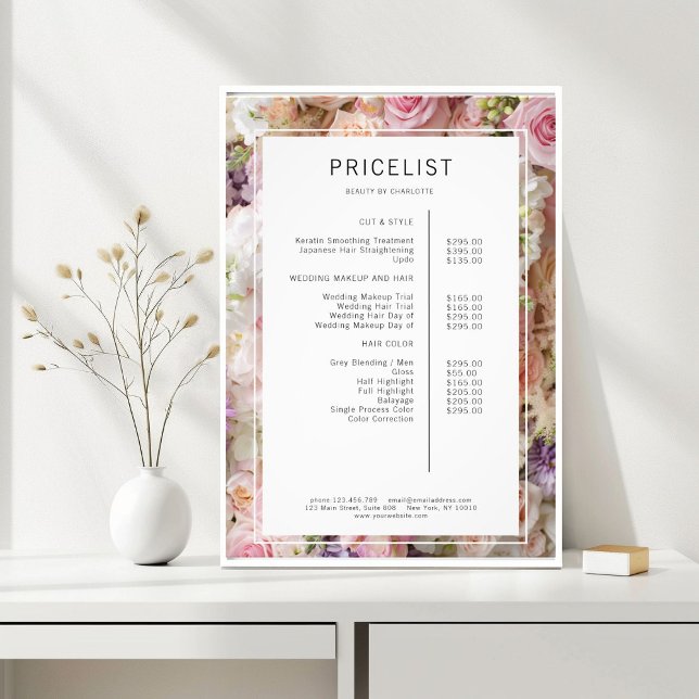 Poster de la liste de prix du salon de fleurs (Flower Salon Price List Poster)