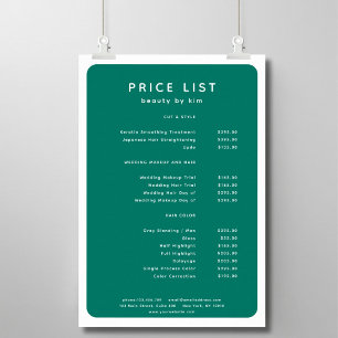 Poster de la liste de prix du salon moderne, tenda