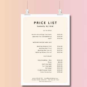 Poster de la liste de prix du salon moderne, tenda