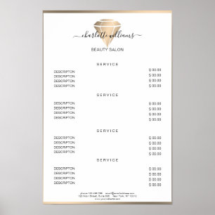 Poster de la liste de prix Gold Diamond moderne