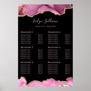 Poster de la liste des prix de l'agent rose chaud