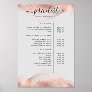 Poster de la liste des prix de Roségold Watercolor