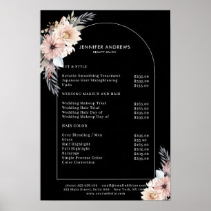 Poster de la liste des prix du salon de fleurs Pas