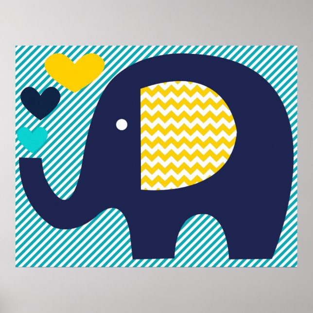 Poster de la marine et de la Turquoise Elephant Nu (Devant)