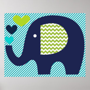 Poster de la marine et de la Turquoise Elephant Nu