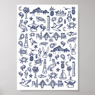 Poster de la Mini Toile bleu marine et blanc Charl