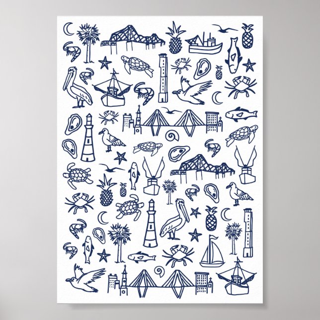 Poster de la Mini Toile bleu marine et blanc Charl (Devant)