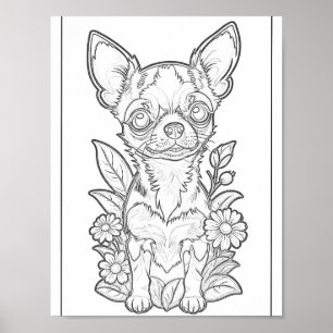 Poster de la page de coloriage du Chihuahua avec d