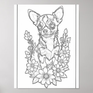 Poster de la page de coloriage du Chihuahua avec d