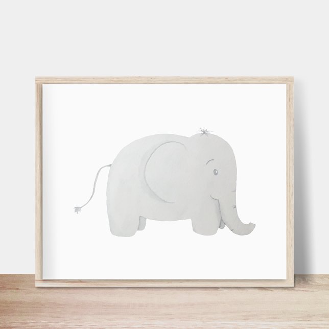 Poster de la pépinière d'aquarelle de bébé éléphan (Créateur téléchargé)