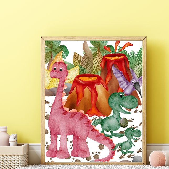 Poster de la pépinière de dinosaures rouge mignonn (Créateur téléchargé)