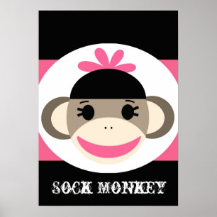 Poster de la petite fille Sock Monkey Black Rose S