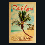 Poster de la plage de Fort Myers Florida Palm Tree<br><div class="desc">Fort Myers,  affiche de voyage vintage de plage en Floride.</div>