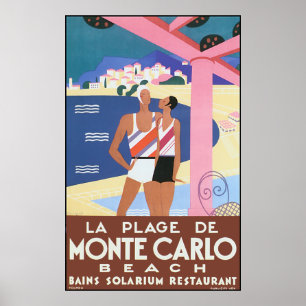 Poster de la plage de Monte Carlo vintage
