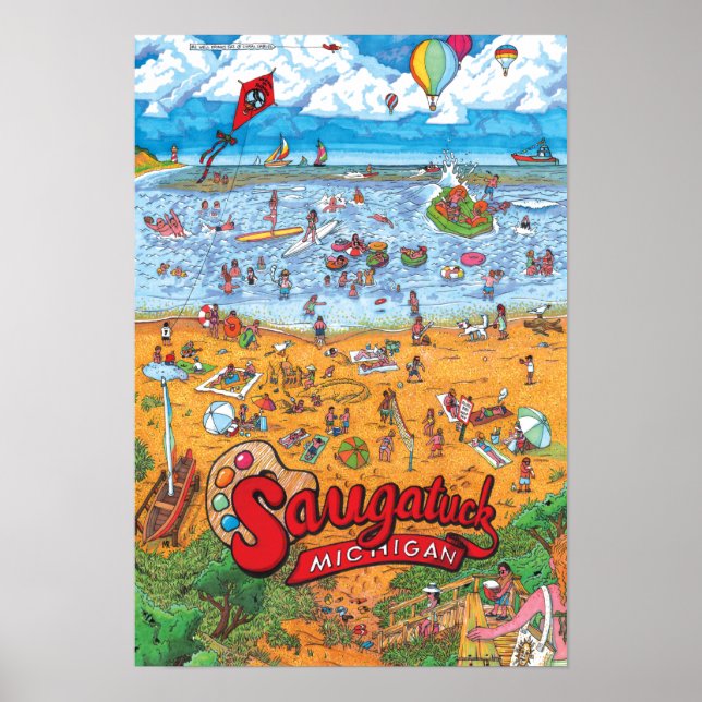 Poster de la plage de Saugatuck (Petite 13 po x 19 (Devant)