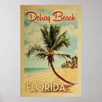 Poster de la plage Delray Palm Tree Vintage voyage