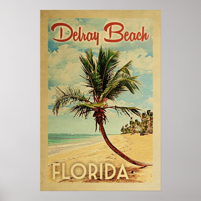 Poster de la plage Delray Palm Tree Vintage voyage (Devant)