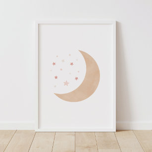 Poster de la pouponnière Neutral Watercolor Moon a