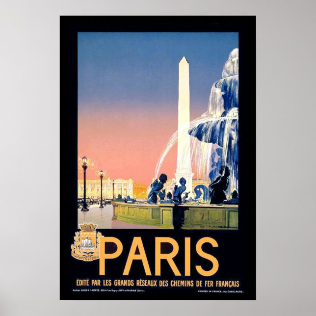 Poster de la publicité de voyage vintage Paris (Devant)
